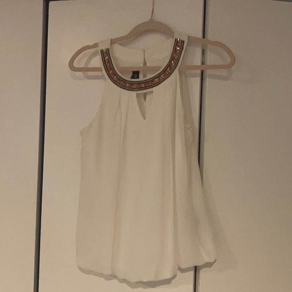White beaded sleeveless top M
